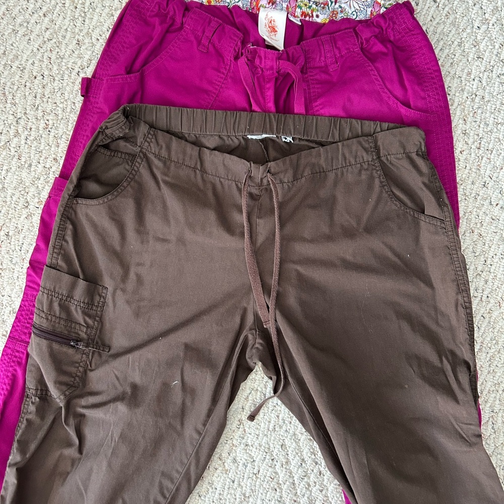 Scrub Pants Pink Brown Large Petite